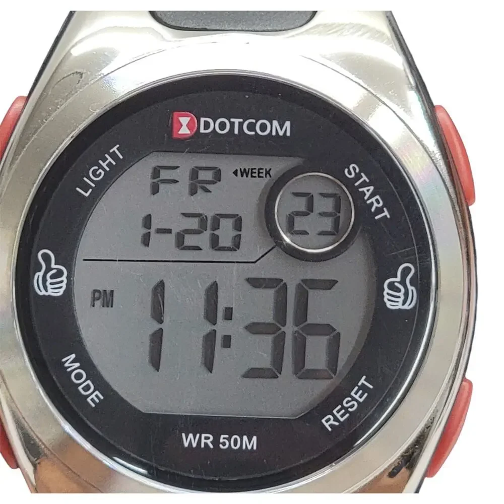 Y2K DOTCOM Digital LCD Watch Black Silver Cyber Retro Thumbs Up Brave Heart